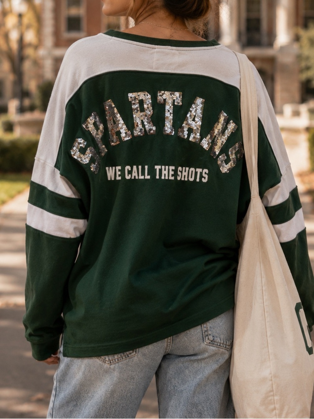 VS PINK 5th & Ocean MSU Spartans Sequin Varsity We Call the Shots Pullover